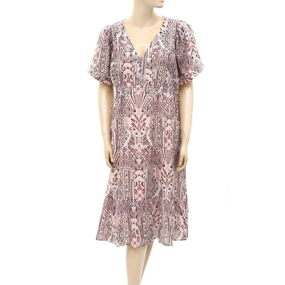 Odd Molly Anthropologie Floral Printed Midi Dress Cotton Resort M New 254967